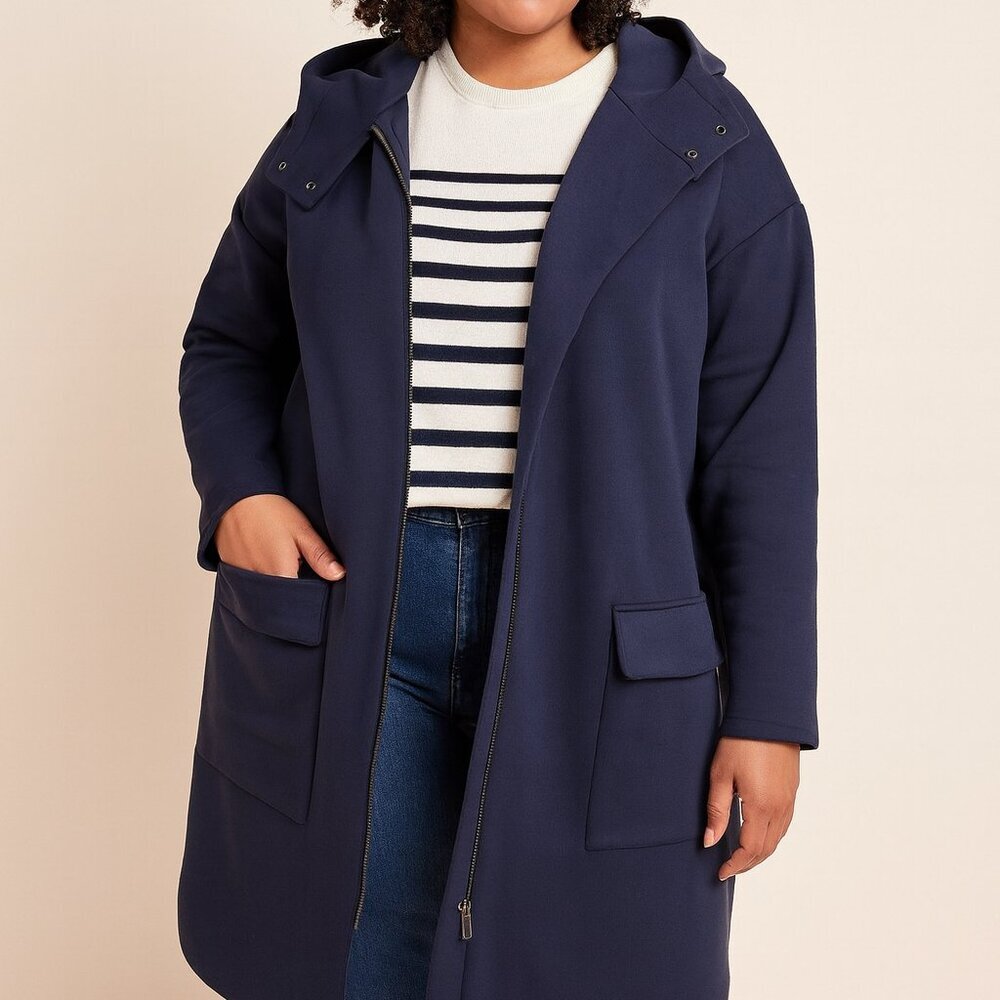 Lane Bryant Navy Blue Hooded Jacket Size 18 /20 Longline Stretch Fit Athleisure‎